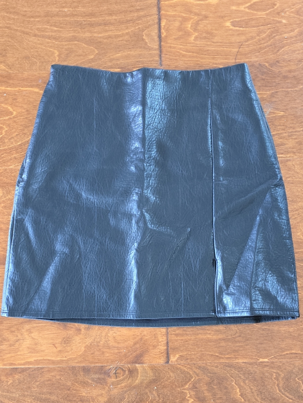Old Navy Black Faux Leather Mini Skirt with Front Slit